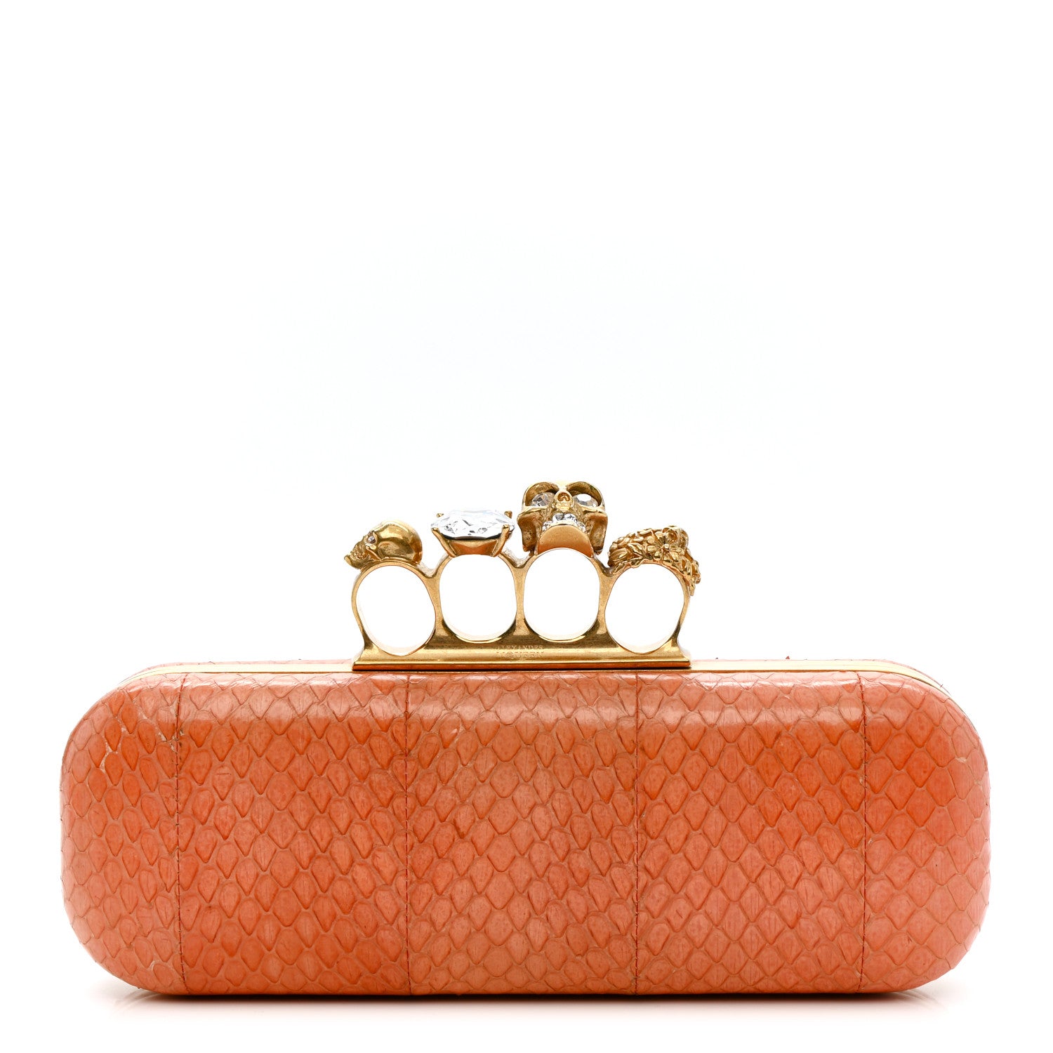 Alexander McQueen Snakeskin Knuckle Box Clutch Orange 1 of 13
