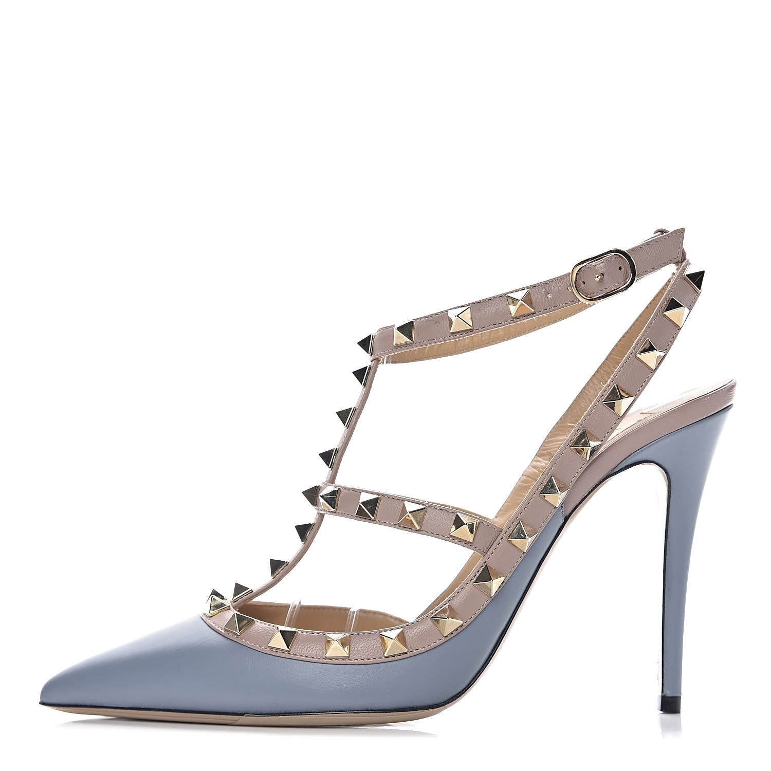 Valentino Garavani Nappa Rockstud Ankle Strap Pumps 38 Stone Poudre 1 of 9