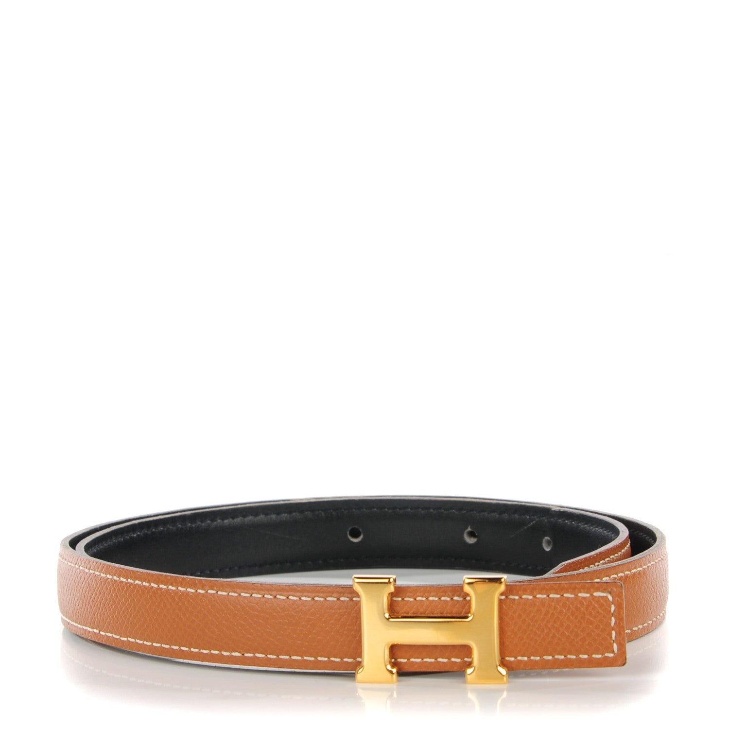 Hermes Box Courchevel 18mm H Belt 75 Black Gold 1 of 10