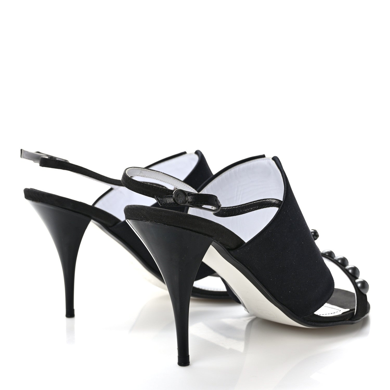 Chanel Satin Pearl Metallic D'Orsay Slingback Pumps 39 Black 4 of 7