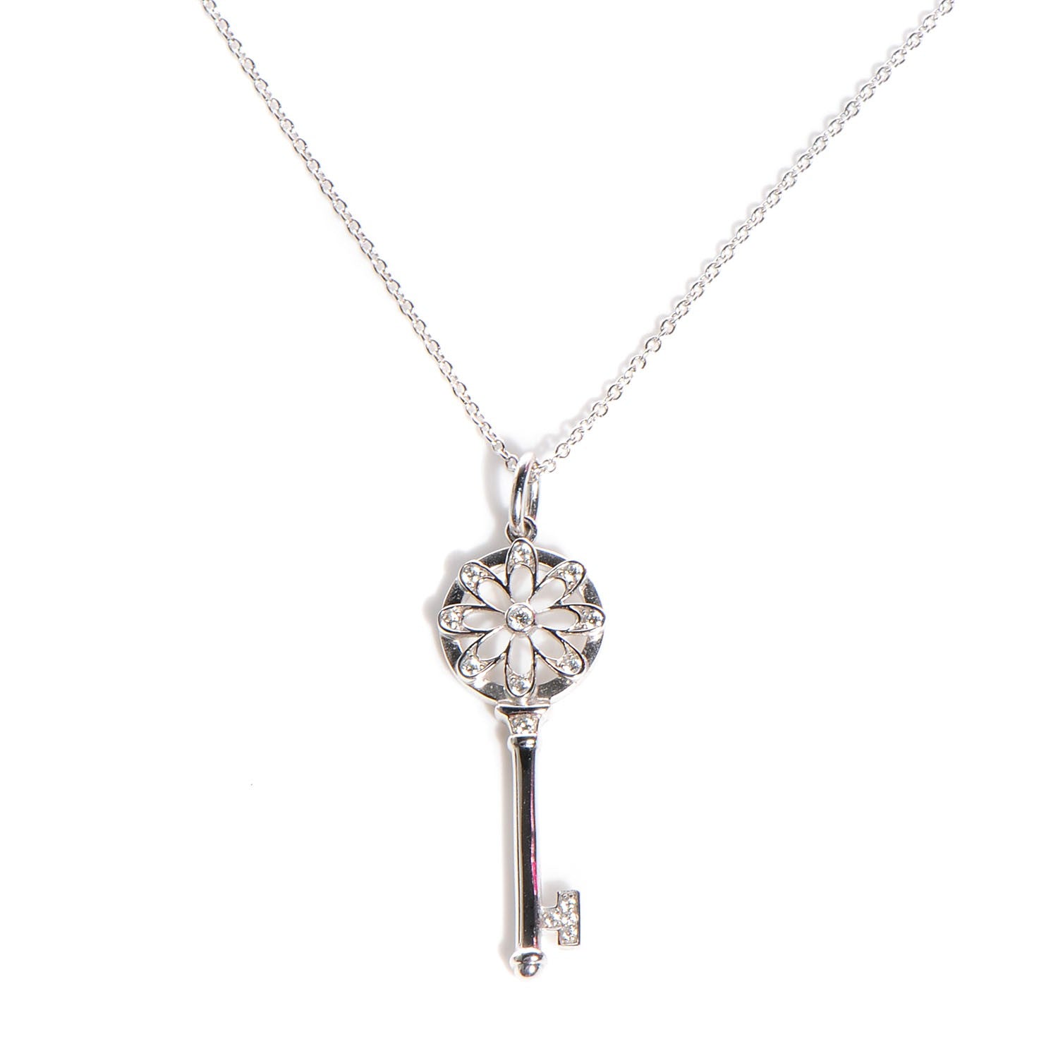 Tiffany 18K White Gold Diamond Floral Pendant Necklace 1 of 4