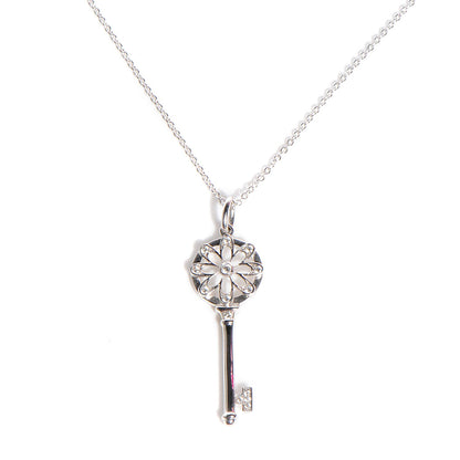 Tiffany 18K White Gold Diamond Floral Pendant Necklace 1 of 4