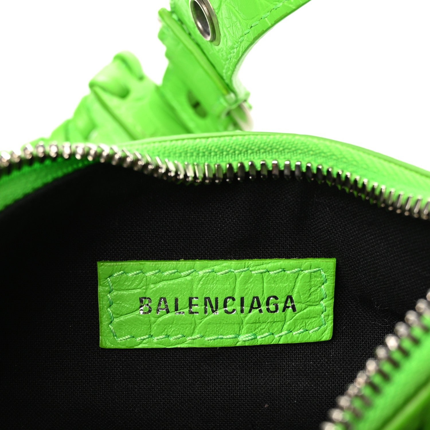 Balenciaga Extra Supple Calfskin Crocodile Embossed Le Cagole Shoulder Bag XS Acid Green 7 of 11