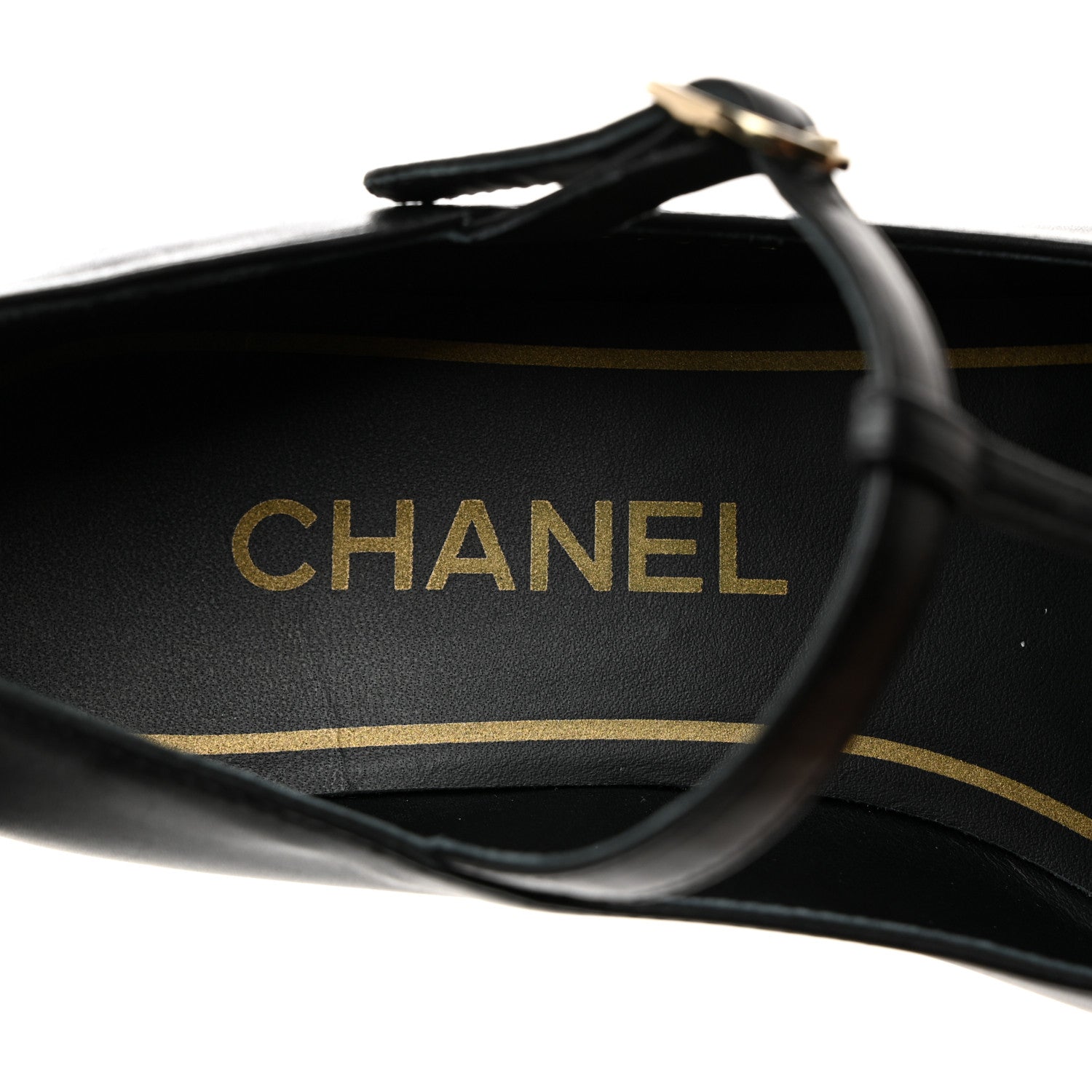 Chanel Calfskin Cap Toe T Strap CC Flats 37 Black 6 of 9