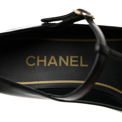 Chanel Calfskin Cap Toe T Strap CC Flats 37 Black 6 of 9
