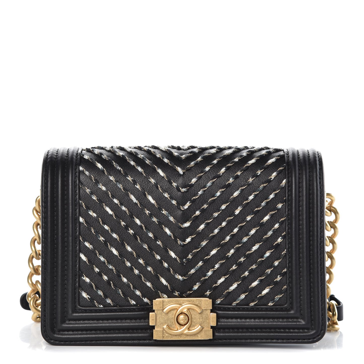 Calfskin Chevron Embroidered Boy By The Sea Flap Waist Belt Bag Black