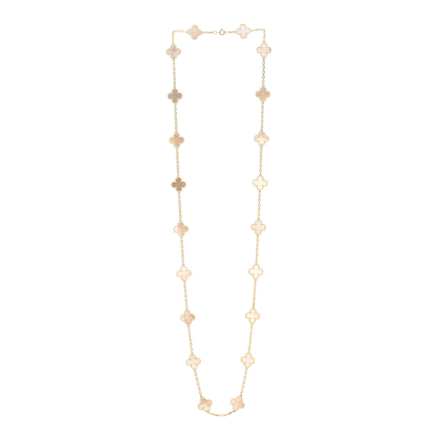18K Yellow Gold Mother of Pearl 20 Motifs Vintage Alhambra Necklace