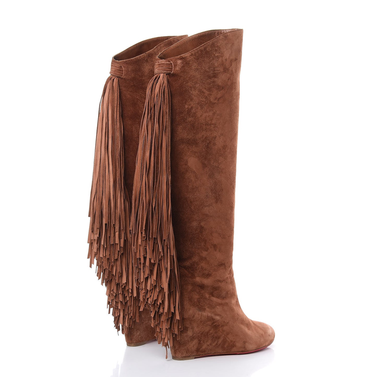 Suede Calfskin Pouliche Fringe 70 Boots 37.5 Havane