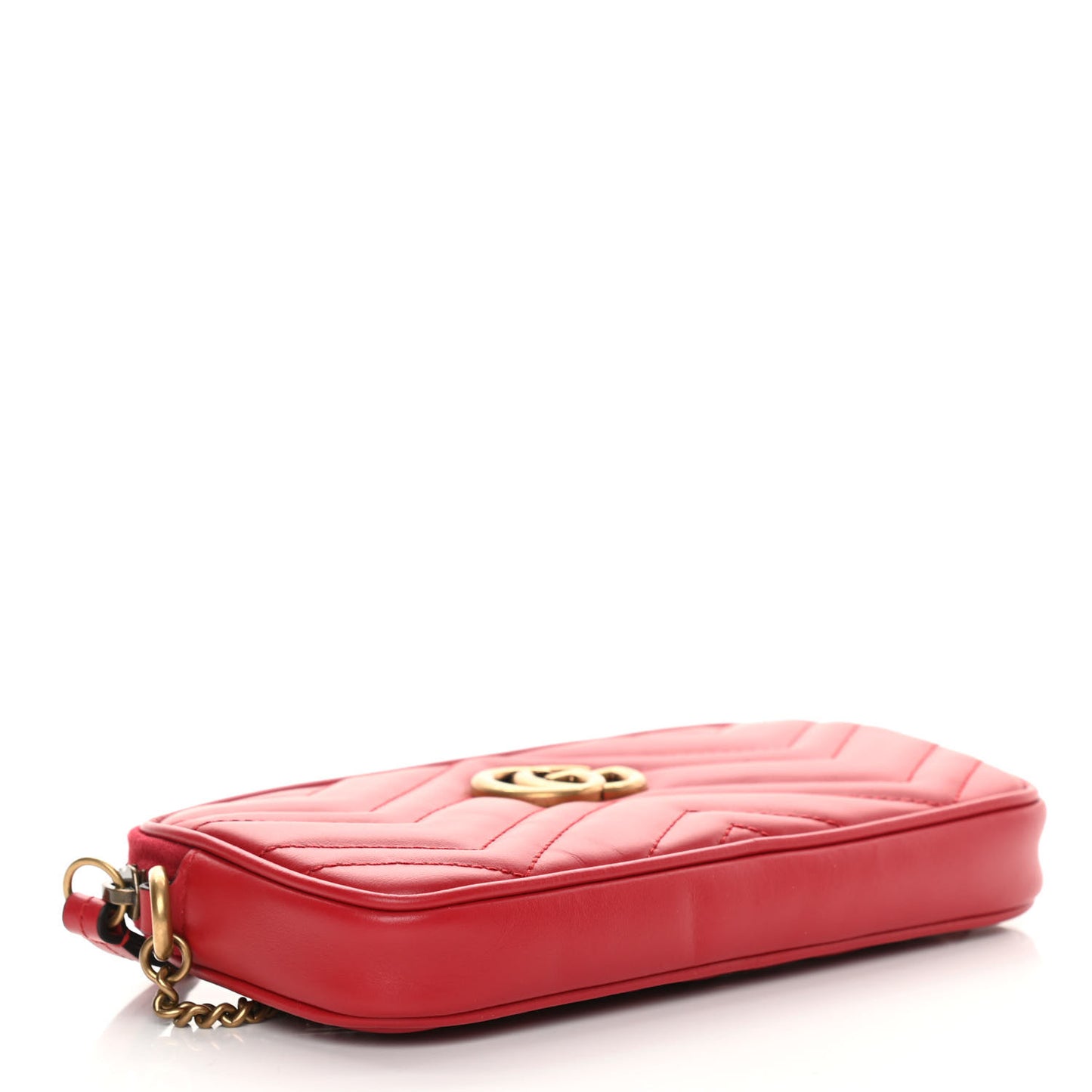 Calfskin Matelasse Mini GG Marmont Chain Crossbody Bag Hibiscus Red