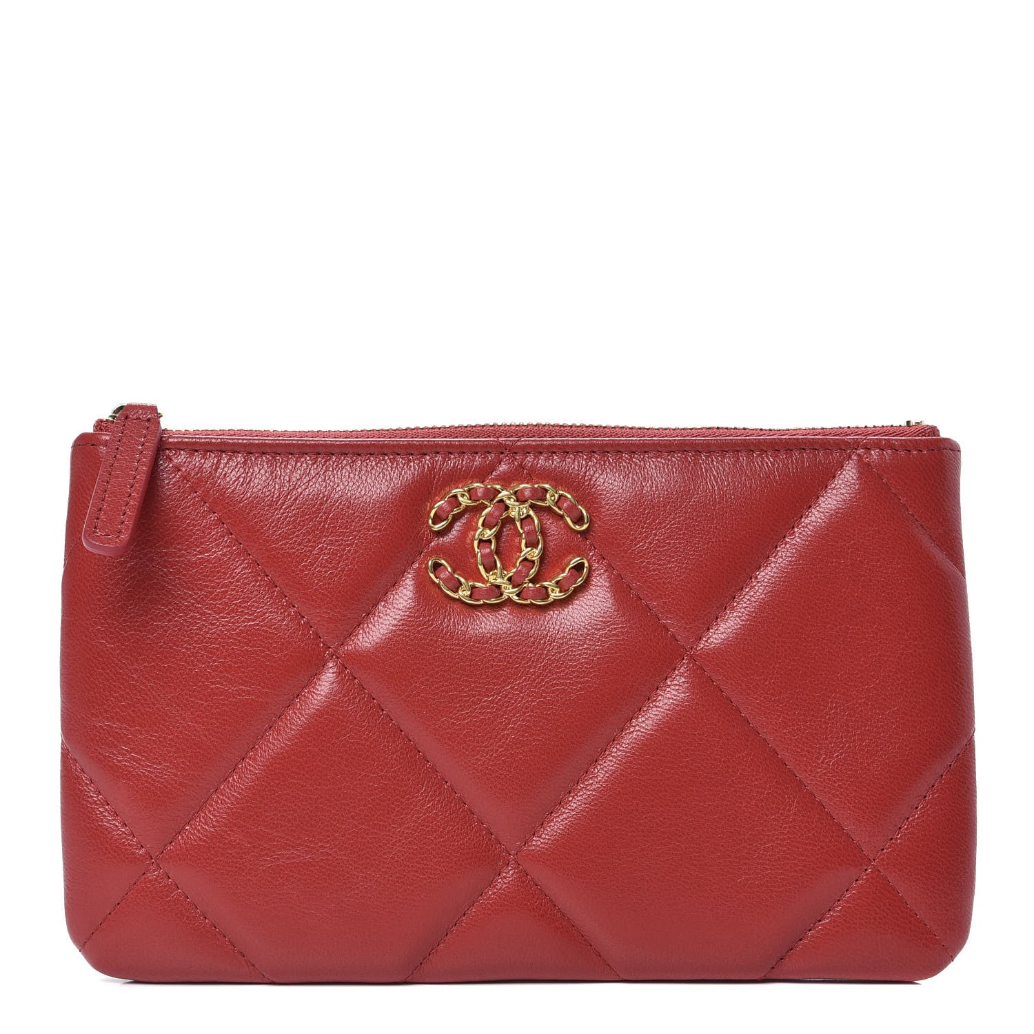 Chanel Shiny Goatskin Quilted Small 19 Pouch Red 1 of 12