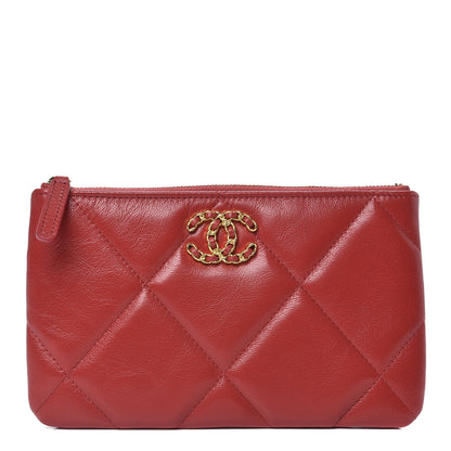 Chanel Shiny Goatskin Quilted Small 19 Pouch Red 1 of 12