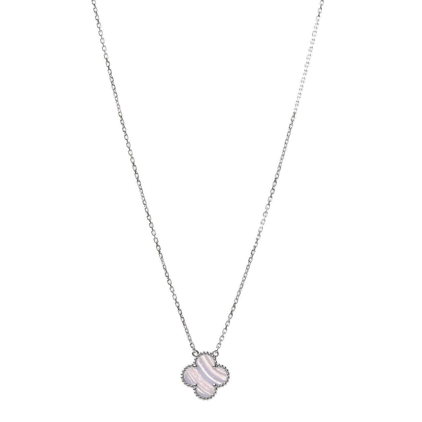 18K White Gold Chalcedony Vintage Alhambra Pendant Necklace
