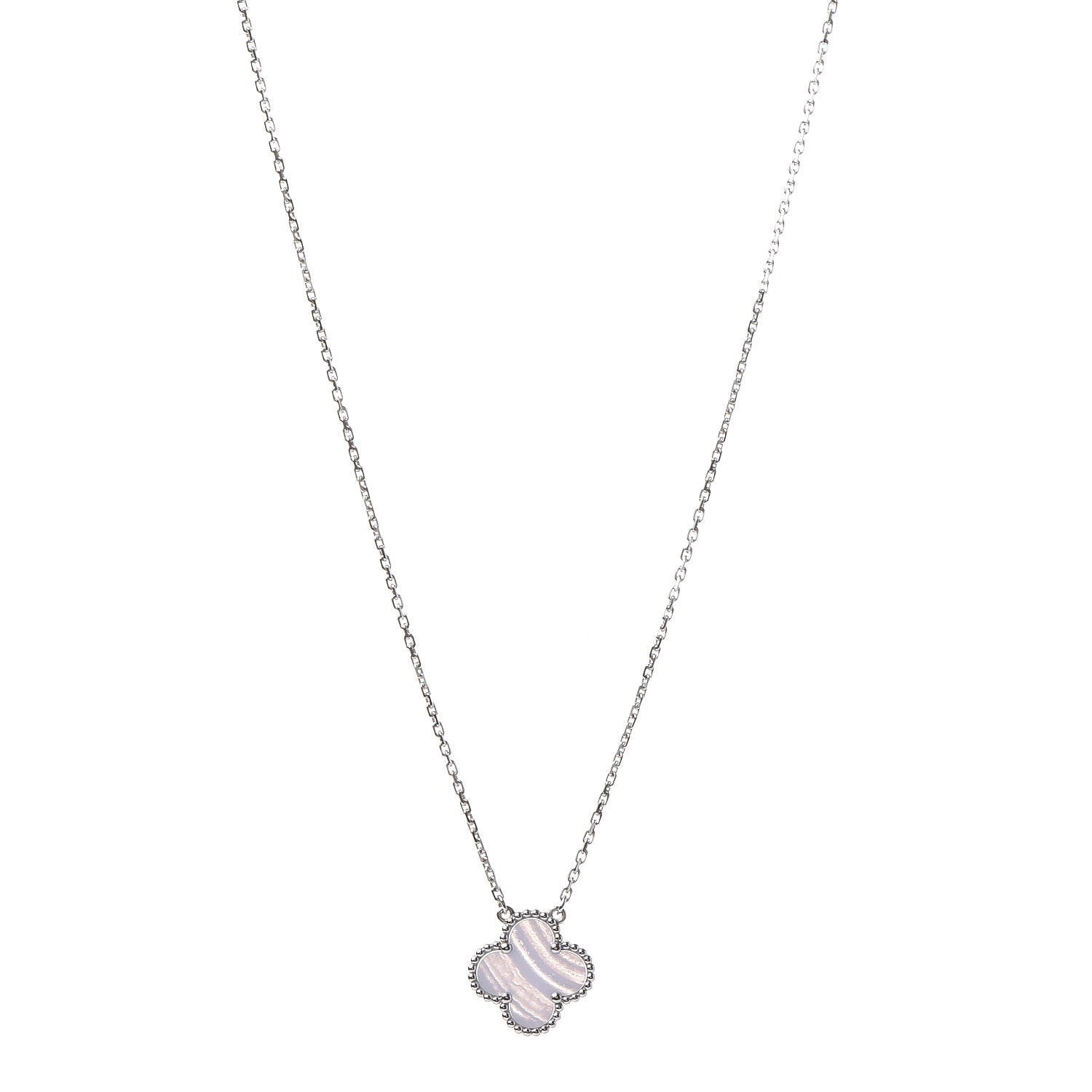 Van Cleef & Arpels 18K White Gold Chalcedony Vintage Alhambra Pendant Necklace 1 of 8