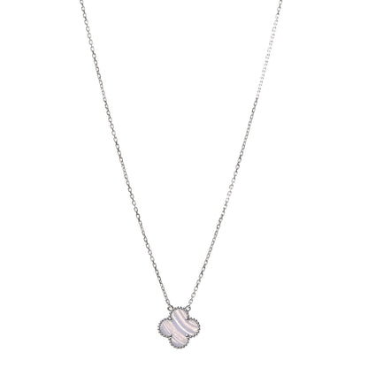 Van Cleef & Arpels 18K White Gold Chalcedony Vintage Alhambra Pendant Necklace 1 of 8