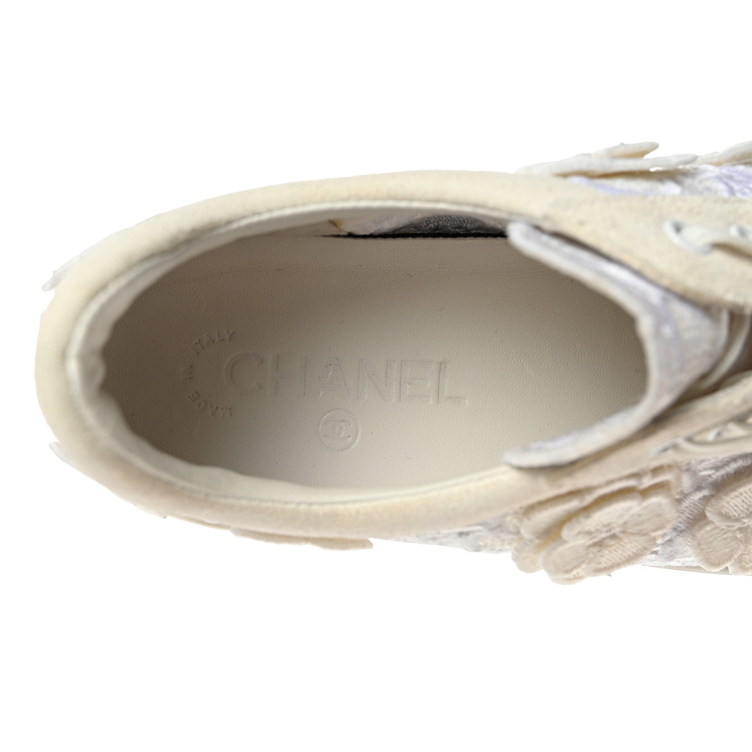 Chanel Suede Embroidered Flower Sneakers 38 White 8 of 17