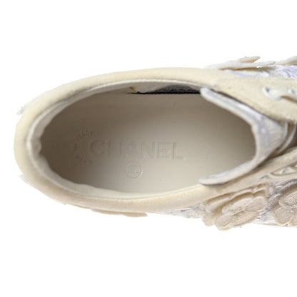 Chanel Suede Embroidered Flower Sneakers 38 White 8 of 17