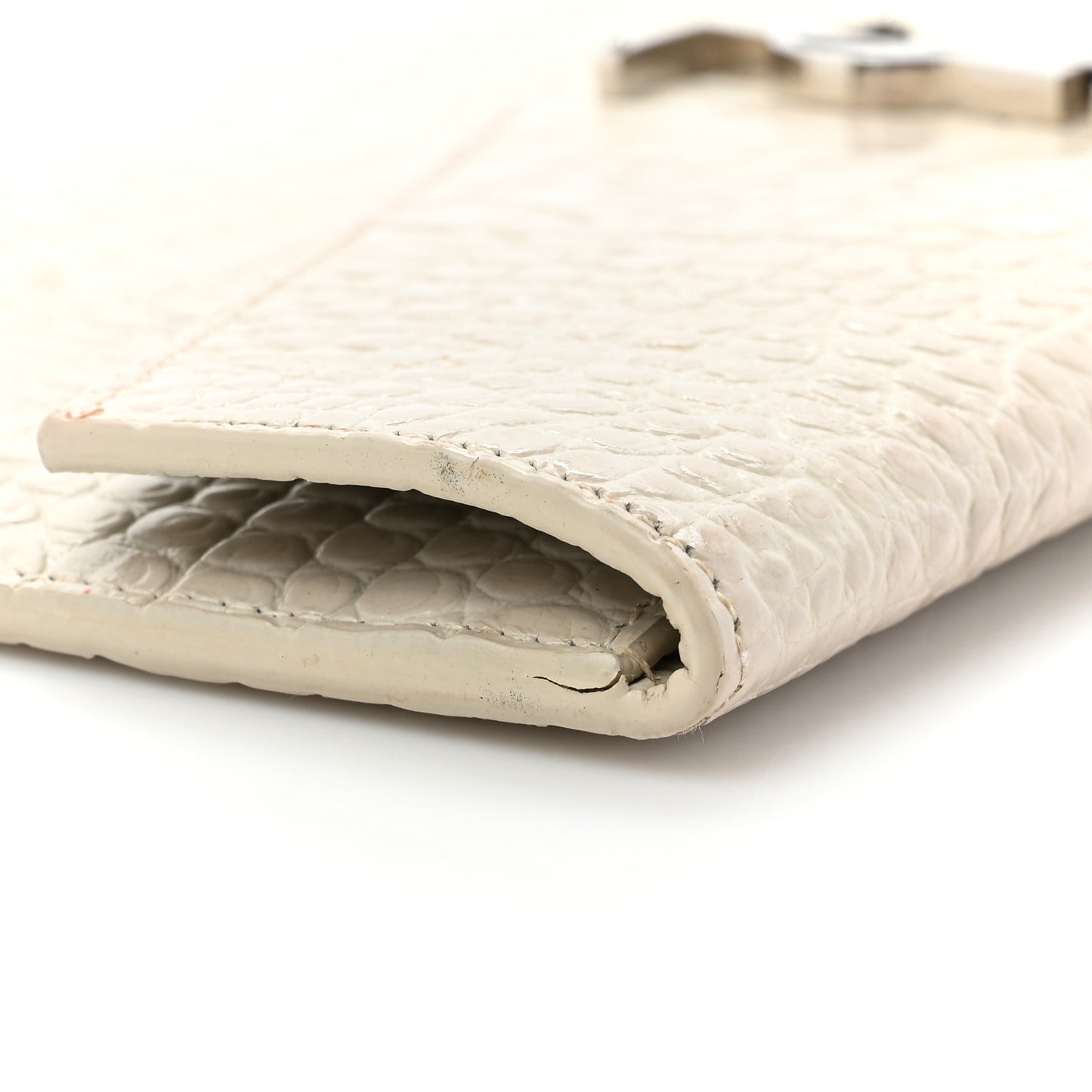 Calfskin Crocodile Embossed Uptown Monogram Clutch Porcellana