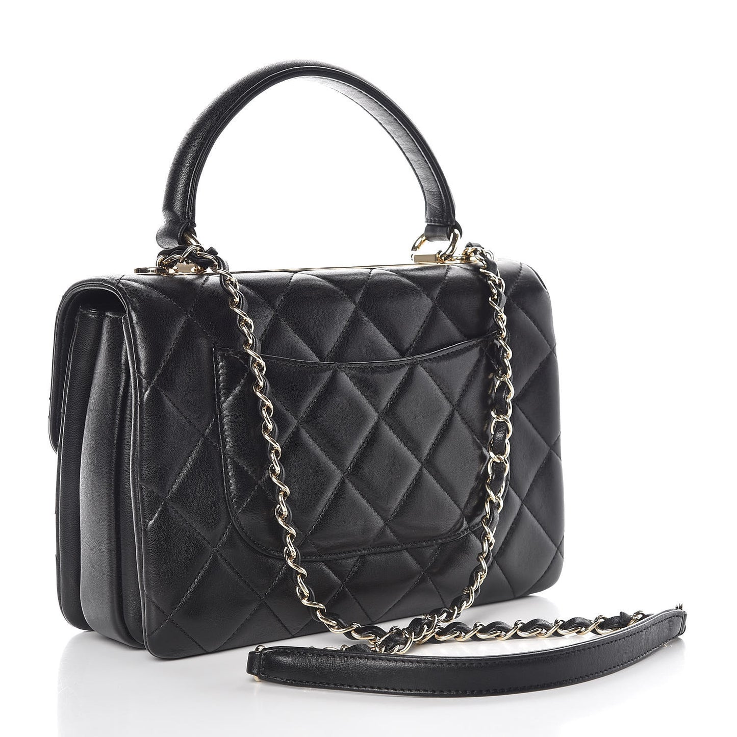 Lambskin Quilted Small Trendy CC Dual Handle Flap Bag Black