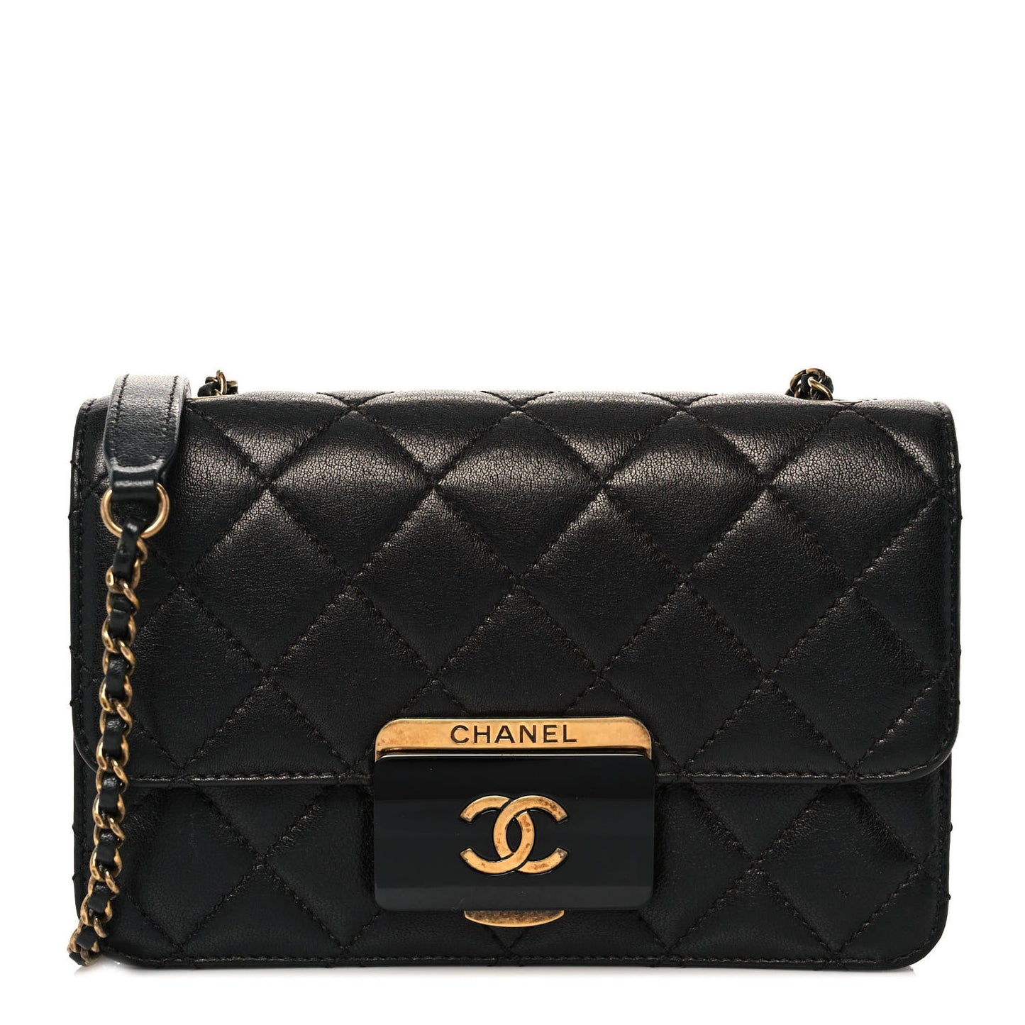 Sheepskin Quilted Mini Beauty Lock Flap Black