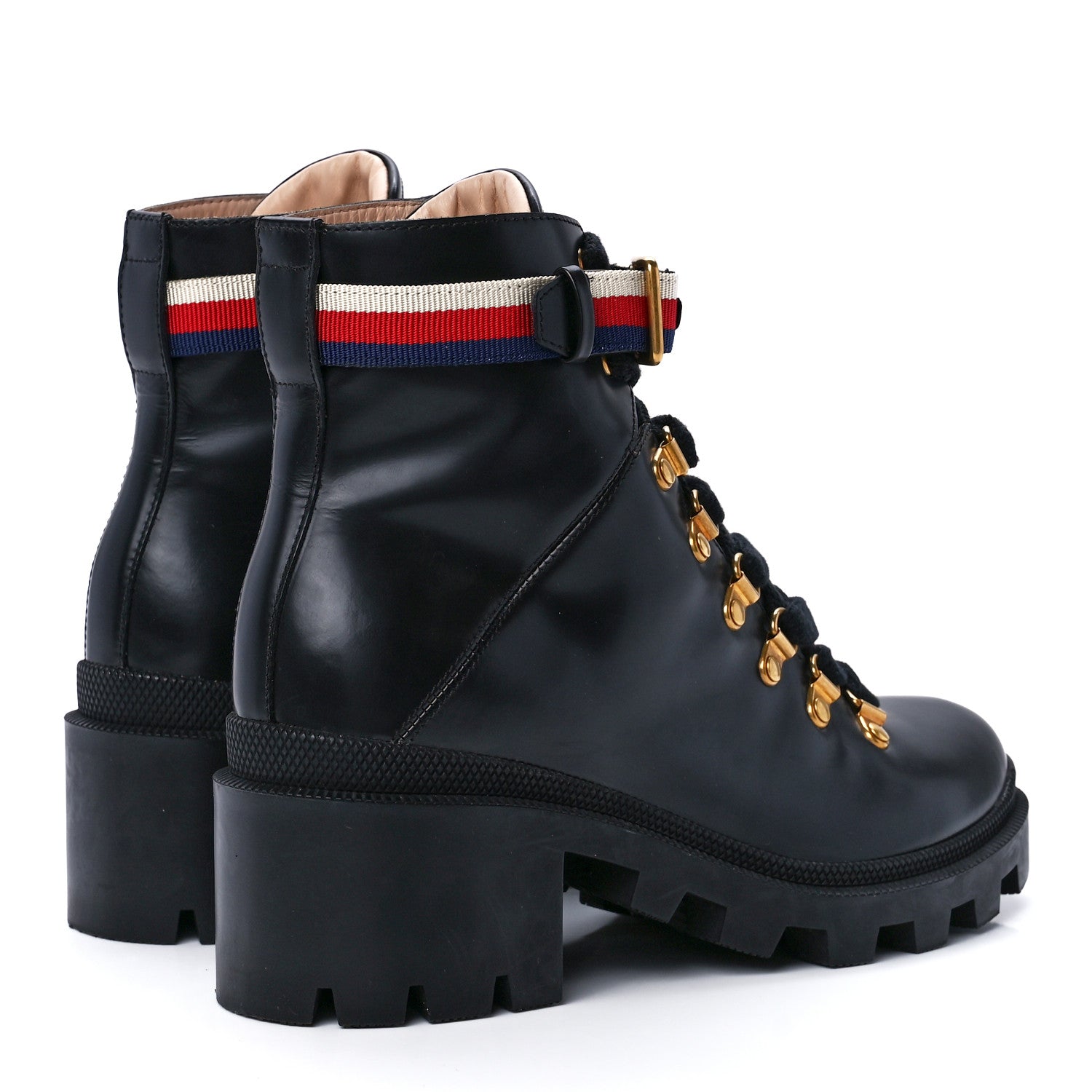 Gucci Calfskin Sylvie Web Womens Lace Up Combat Boots 37.5 Black 4 of 8