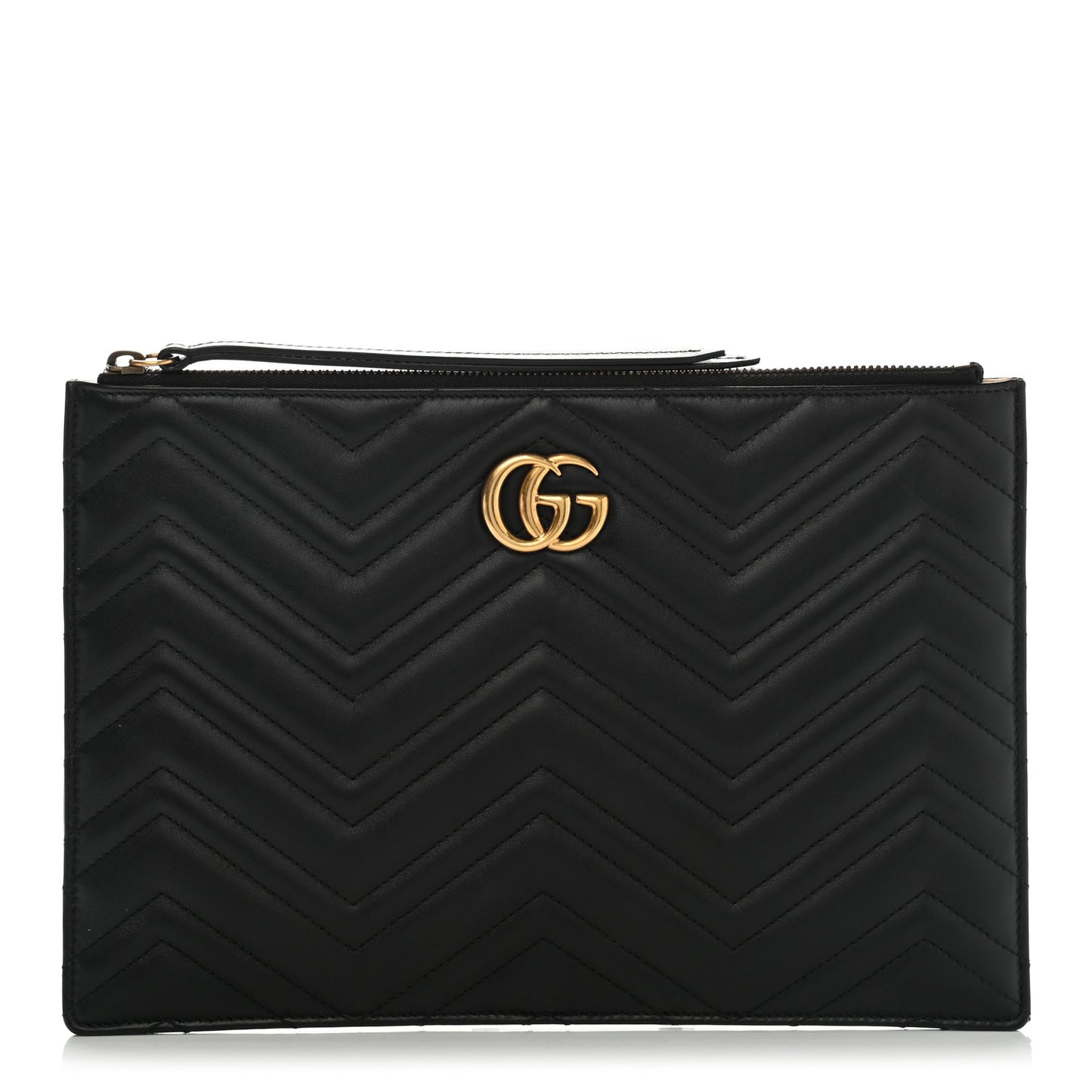 Calfskin Matelasse Large GG Marmont Zip Pouch Black