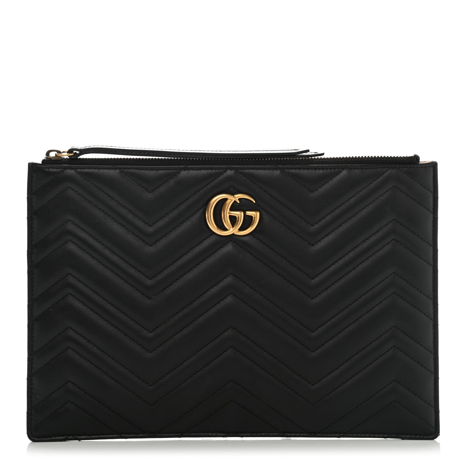 Gucci Calfskin Matelasse Large GG Marmont Zip Pouch Black 1 of 11