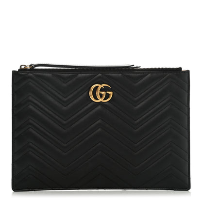 Gucci Calfskin Matelasse Large GG Marmont Zip Pouch Black 1 of 11