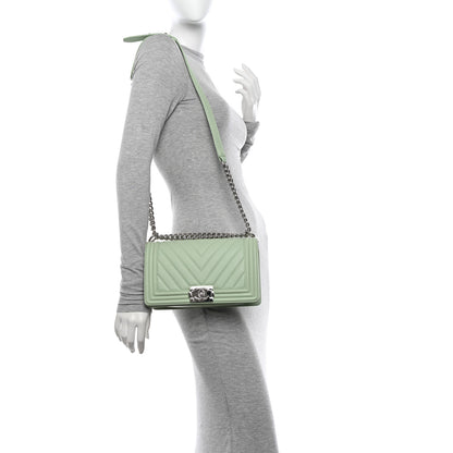 Chanel Calfskin Chevron Quilted Medium Boy Flap Green 3 of 12