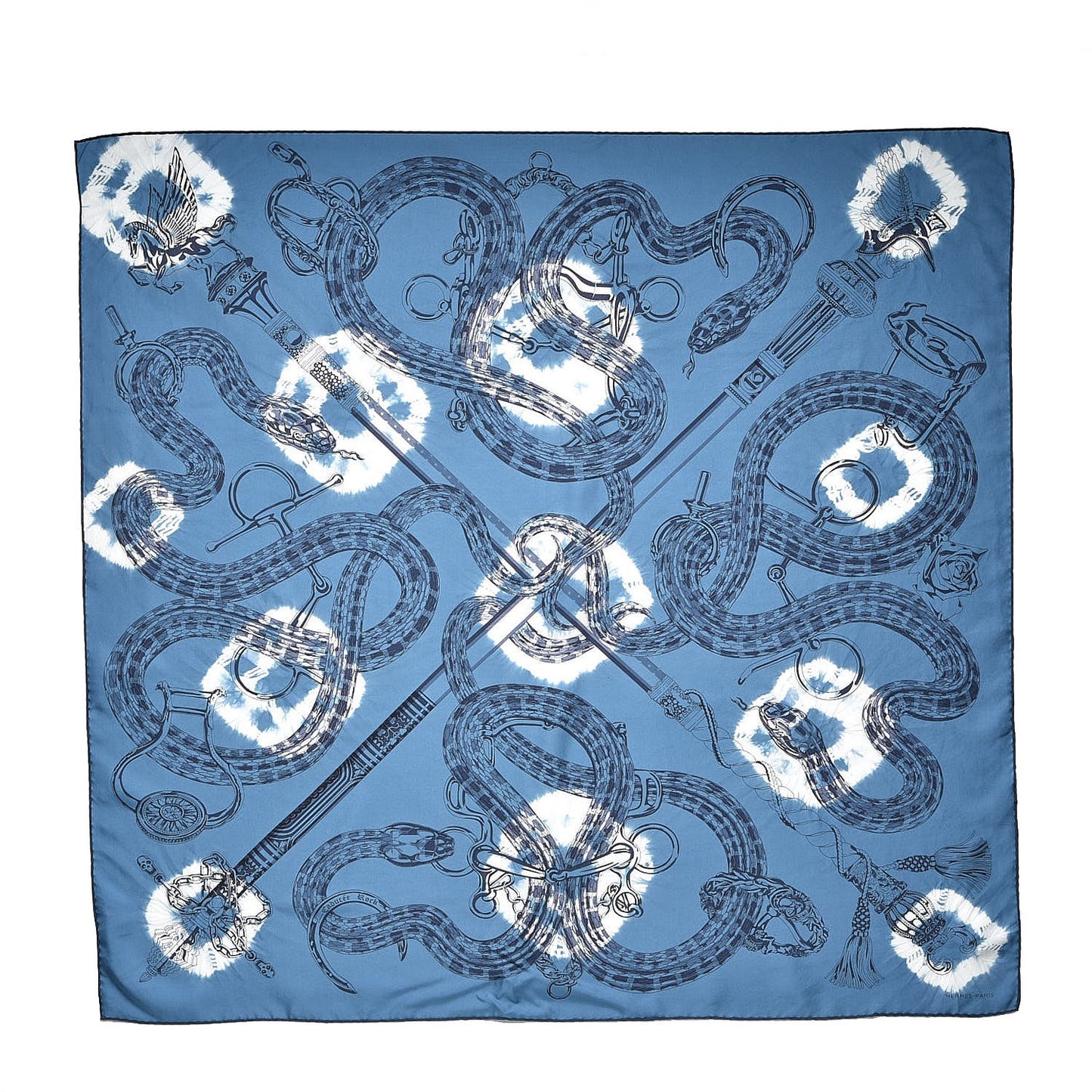 Silk Caducee Rock Tie and Dye Scarf 100 Blue Jean Marine