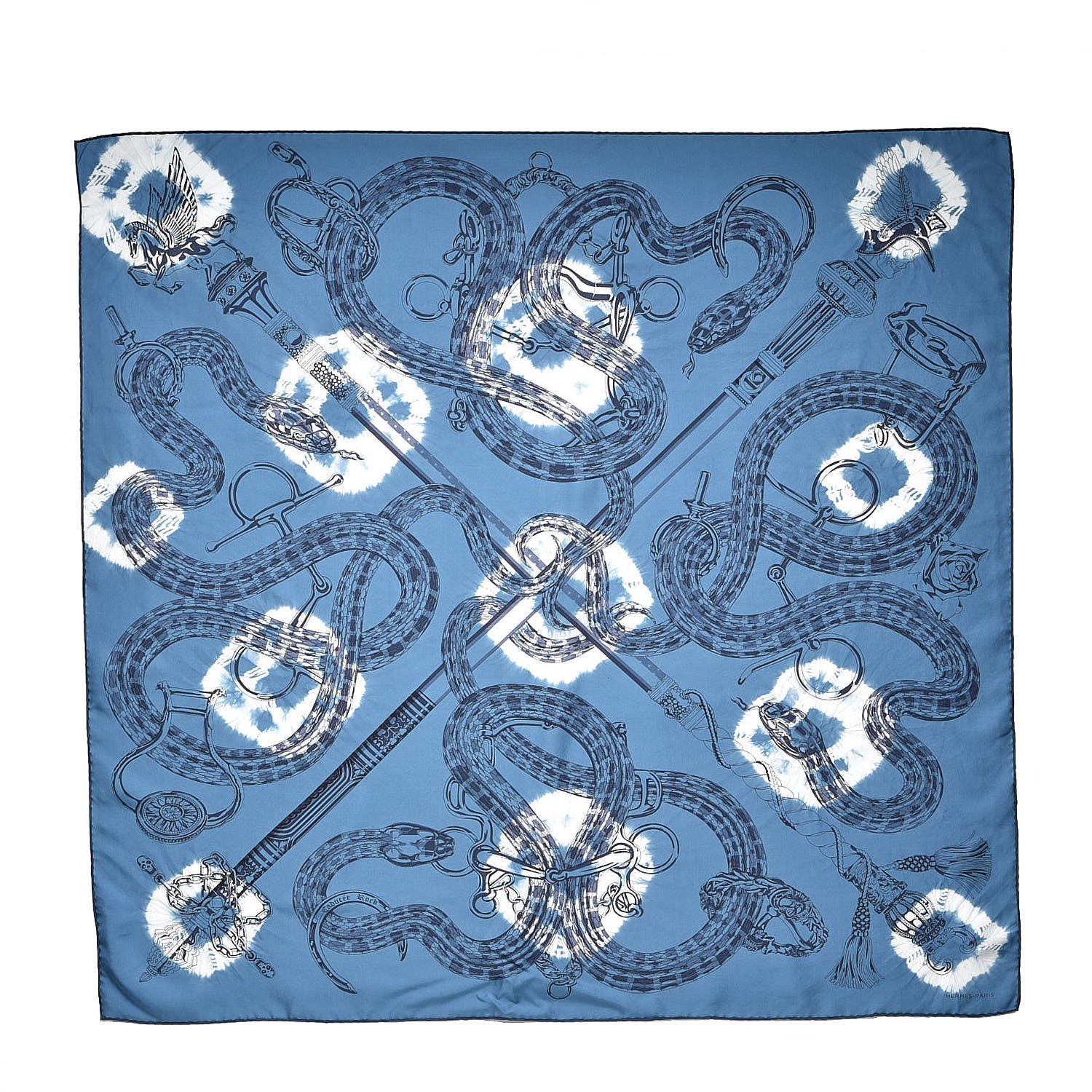 Hermes Silk Caducee Rock Tie and Dye Scarf 100 Blue Jean Marine 1 of 6