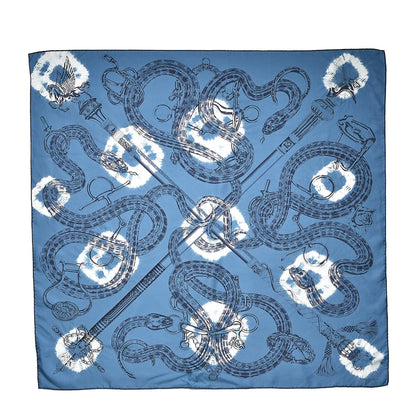 Hermes Silk Caducee Rock Tie and Dye Scarf 100 Blue Jean Marine 1 of 6