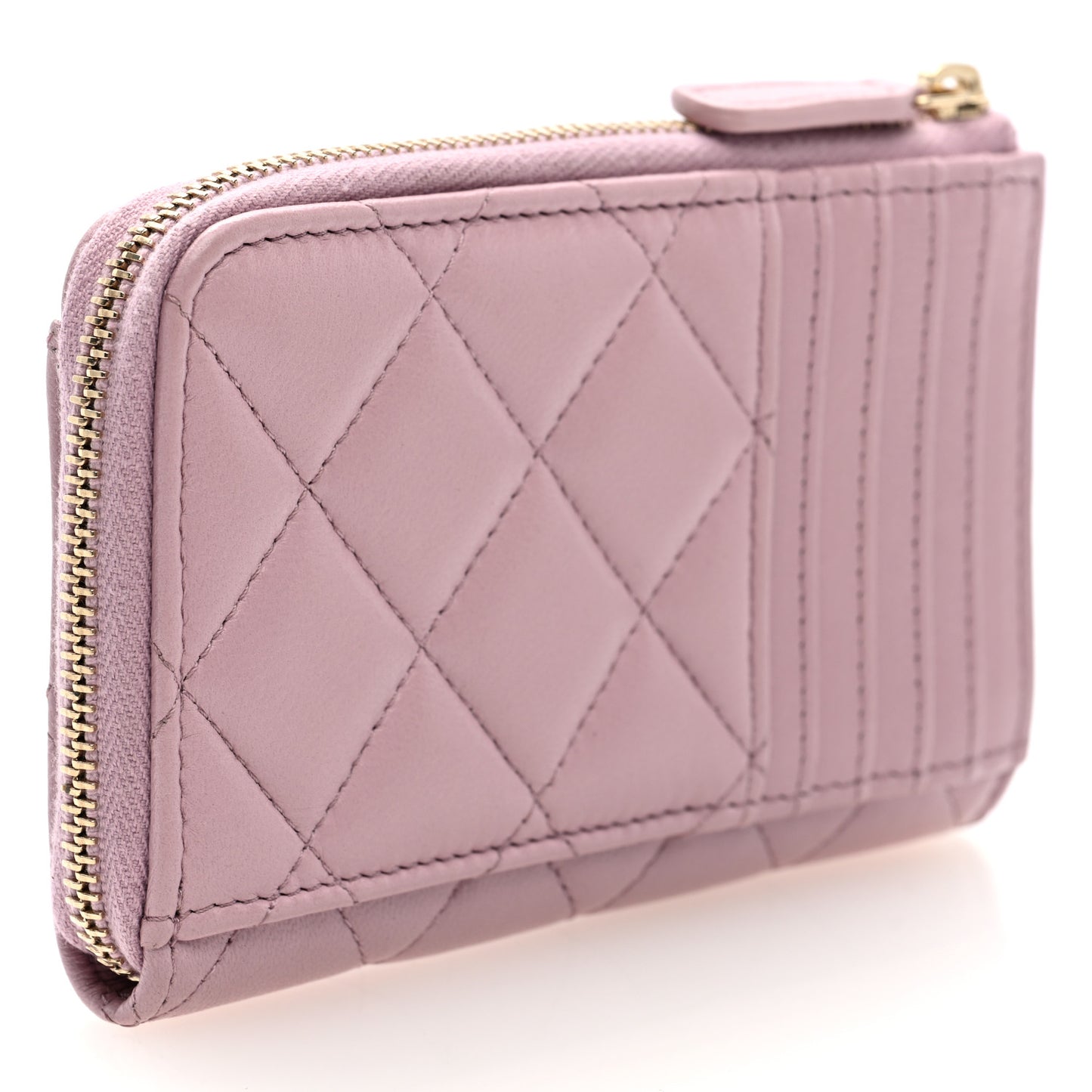 Lambskin Quilted Pearl Crystal CC Zip Around Card Holder Pink