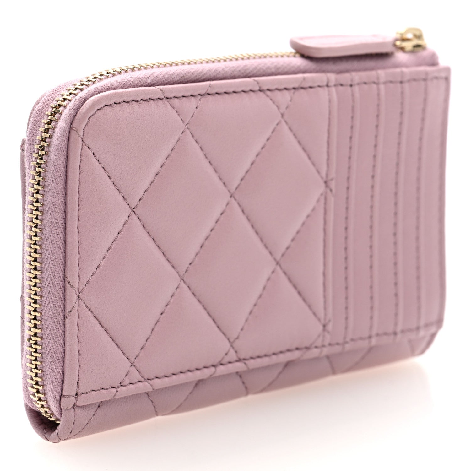 Chanel Lambskin Quilted Pearl Crystal CC Zip Around Card Holder Pink 3 of 7