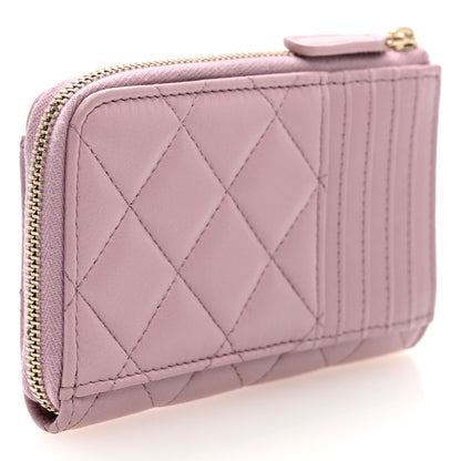 Chanel Lambskin Quilted Pearl Crystal CC Zip Around Card Holder Pink 3 of 7