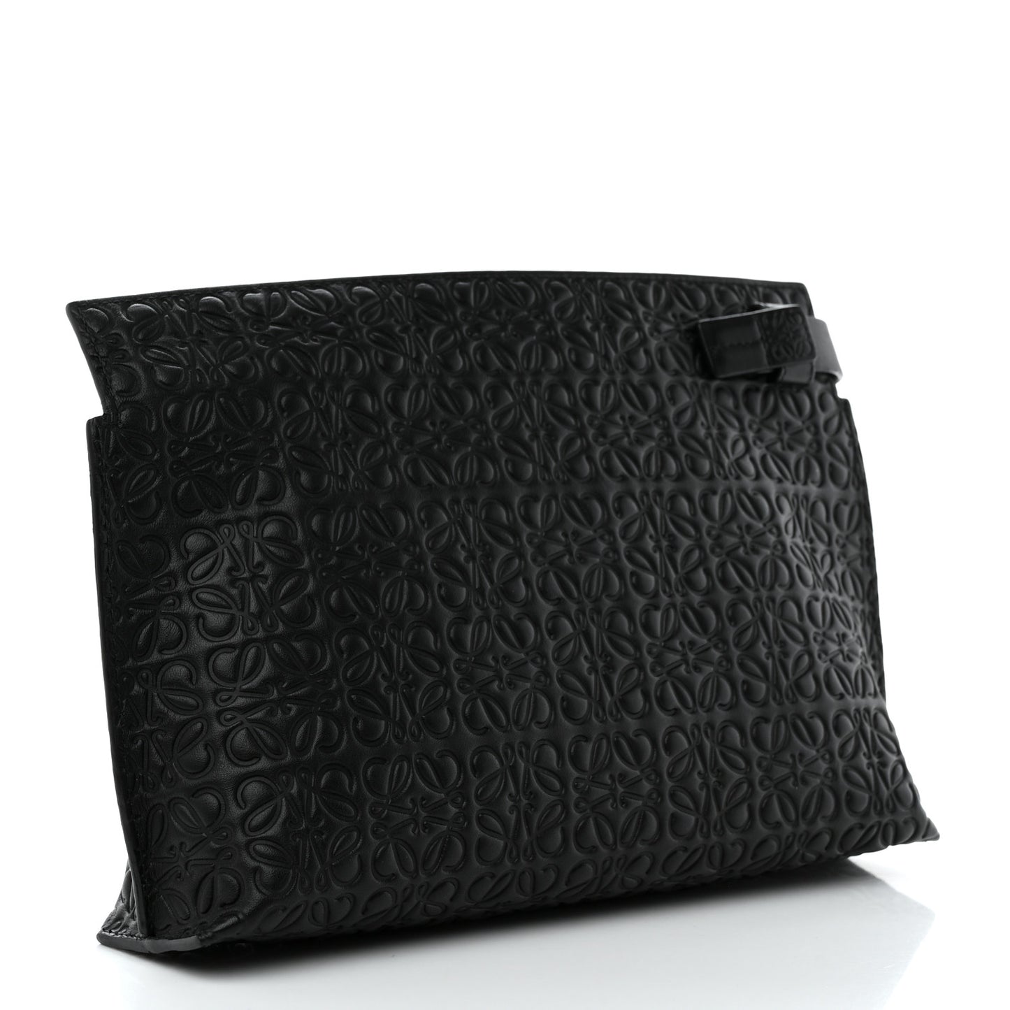 Calfskin Embossed Medium Repeat T Pouch Black