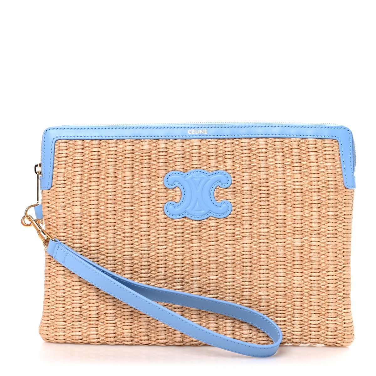 Celine Raffia Small Pouch With Strap Sky Blue 1 of 9
