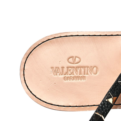 Valentino Garavani Calfskin Rockstud Ankle Wrap Flat Thong Sandals 39.5 Black 7 of 8