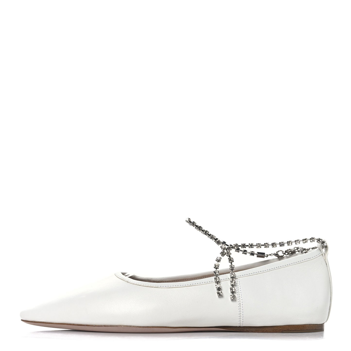 Nappa Crystal Ankle Strap Ballerina Flats 35 White