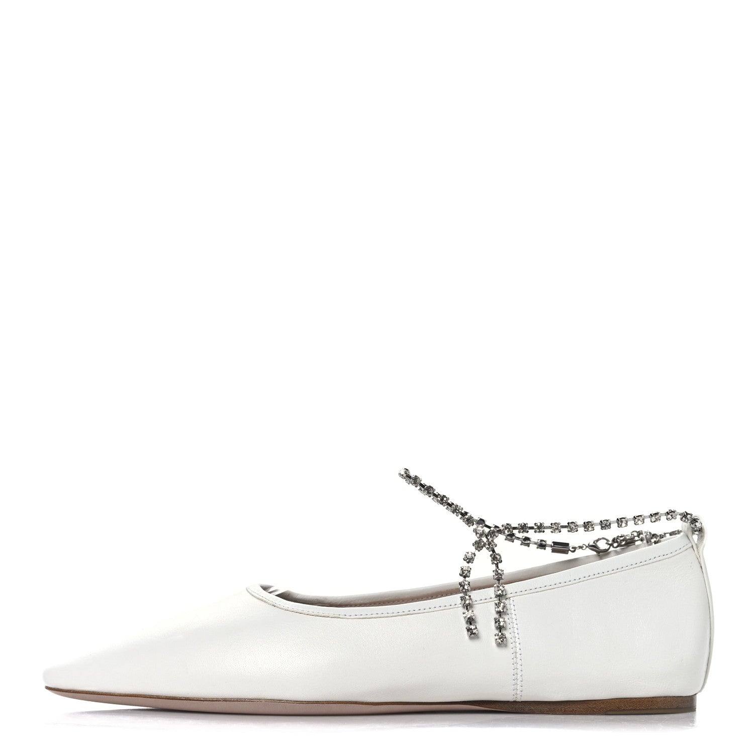 Miu Miu Nappa Crystal Ankle Strap Ballerina Flats 35 White 1 of 9