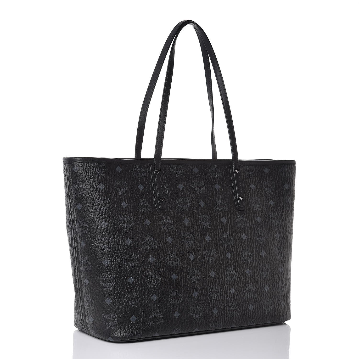 MCM Visetos Medium Anya Zip Top Shopper Tote Black 4 of 8