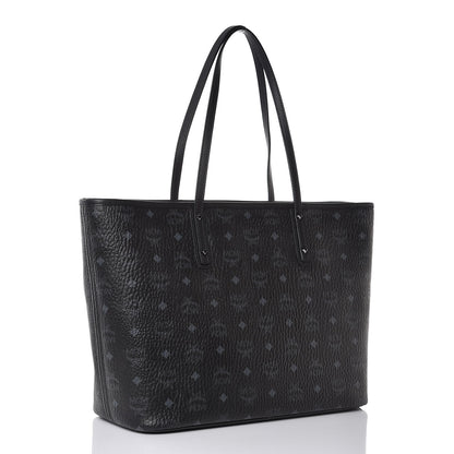 MCM Visetos Medium Anya Zip Top Shopper Tote Black 4 of 8