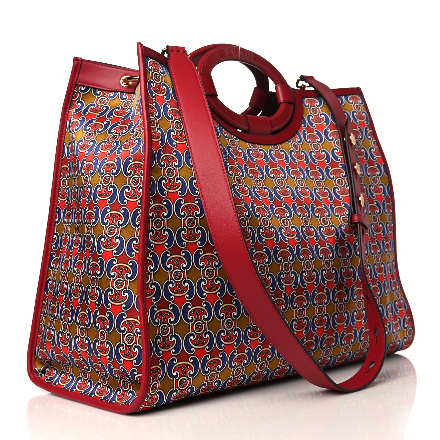 Fabric Grille Royale Print Stamp Patch Large Runaway Shopper Tote Red Blue Strawberry