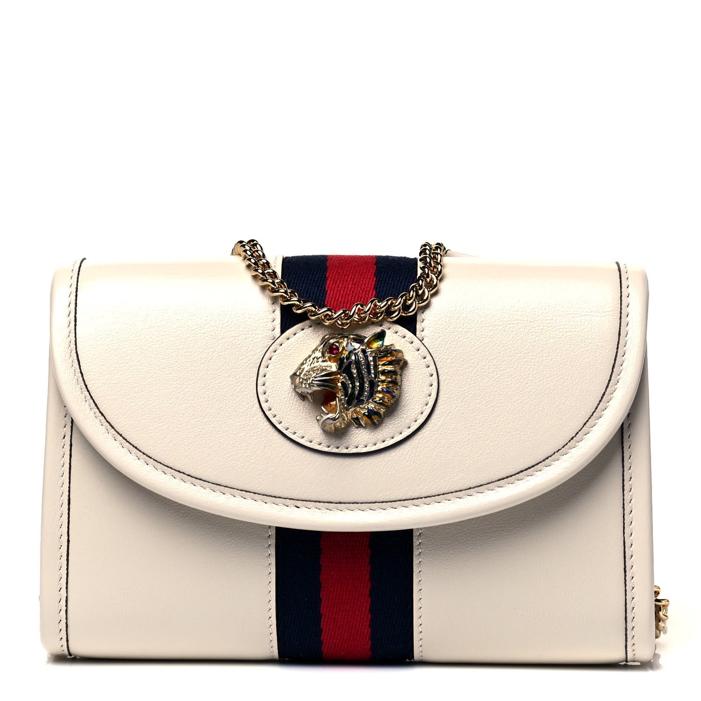Textured Calfskin Web Mini Rajah Slim Flap Shoulder Bag Mystic White