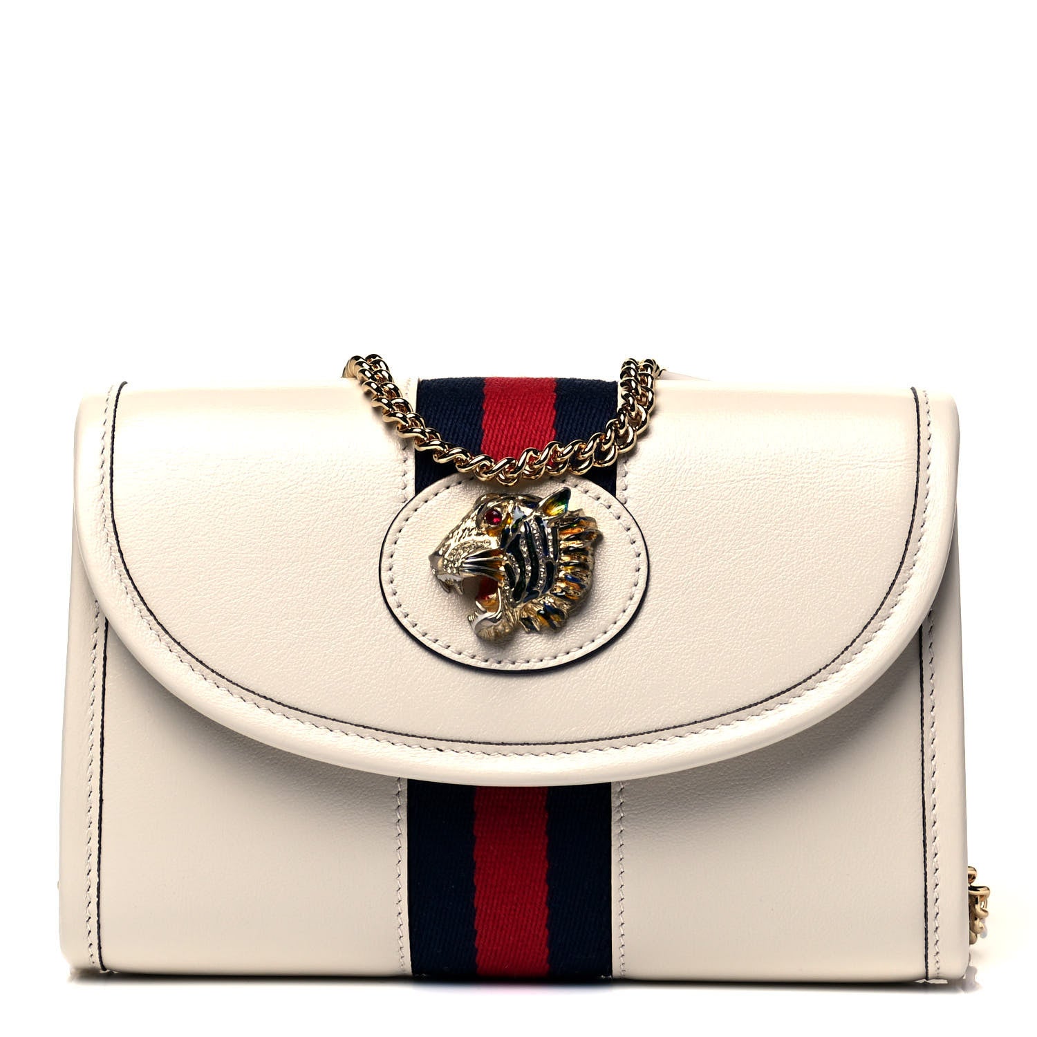 Gucci Textured Calfskin Web Mini Rajah Slim Flap Shoulder Bag Mystic White 1 of 10