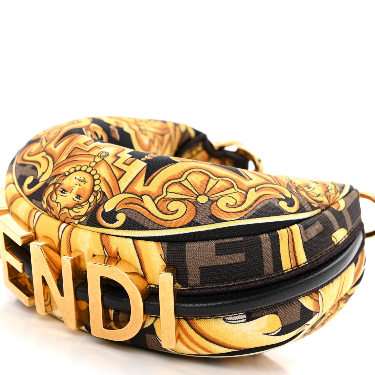 Fendi X VERSACE Silk Fendace Baroque Nano Fendigraphy Hobo Charm Black Gold 15 of 19