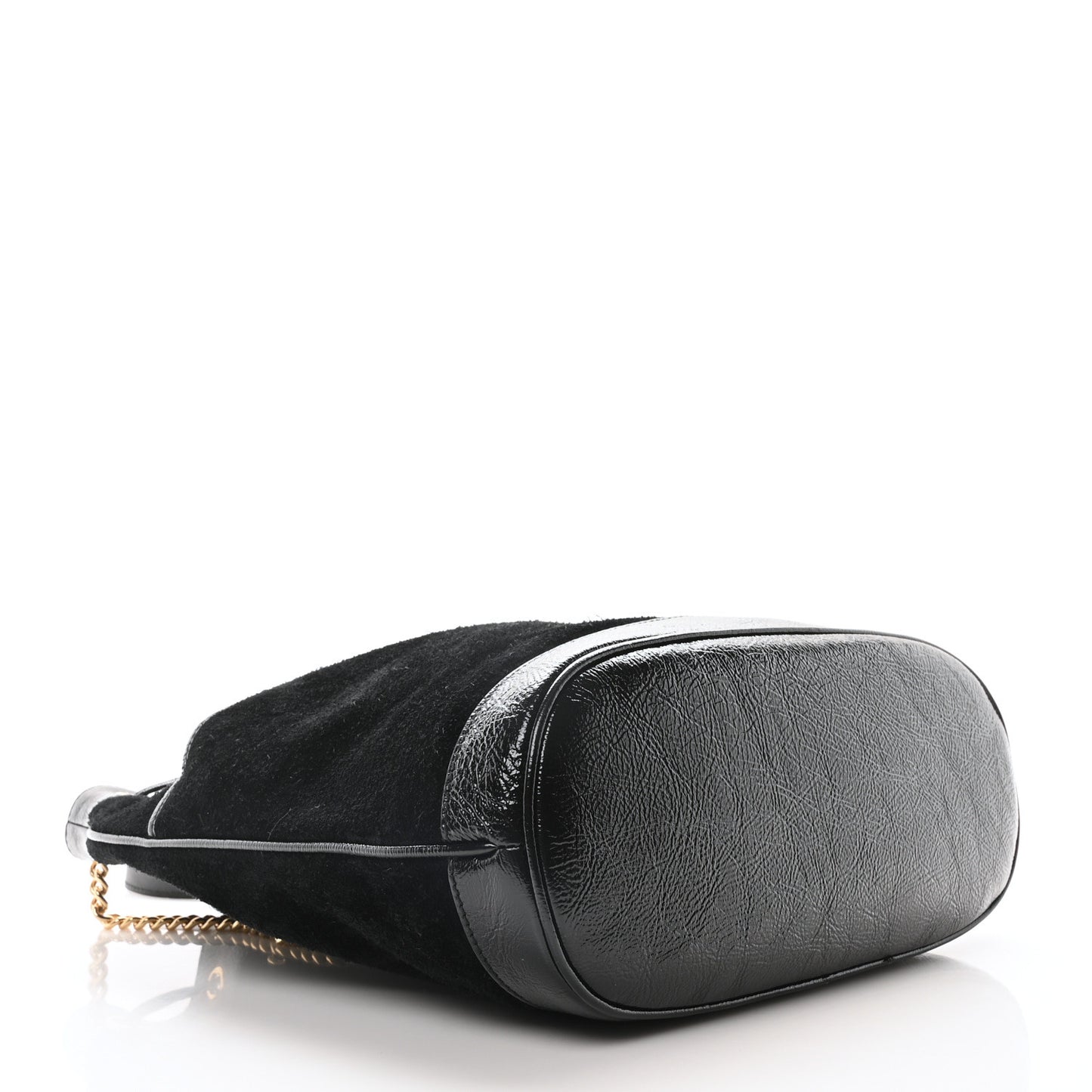 Suede Patent Web Medium Rajah Bucket Bag Black
