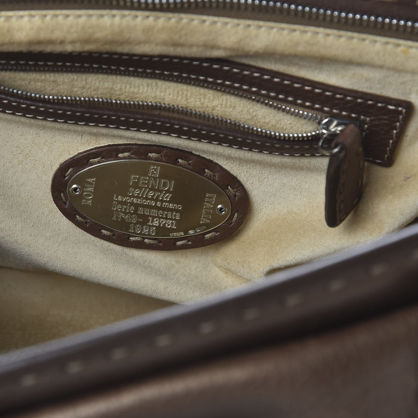 Metallic Calfskin Romano Selleria Adele 1328 Bag Brown