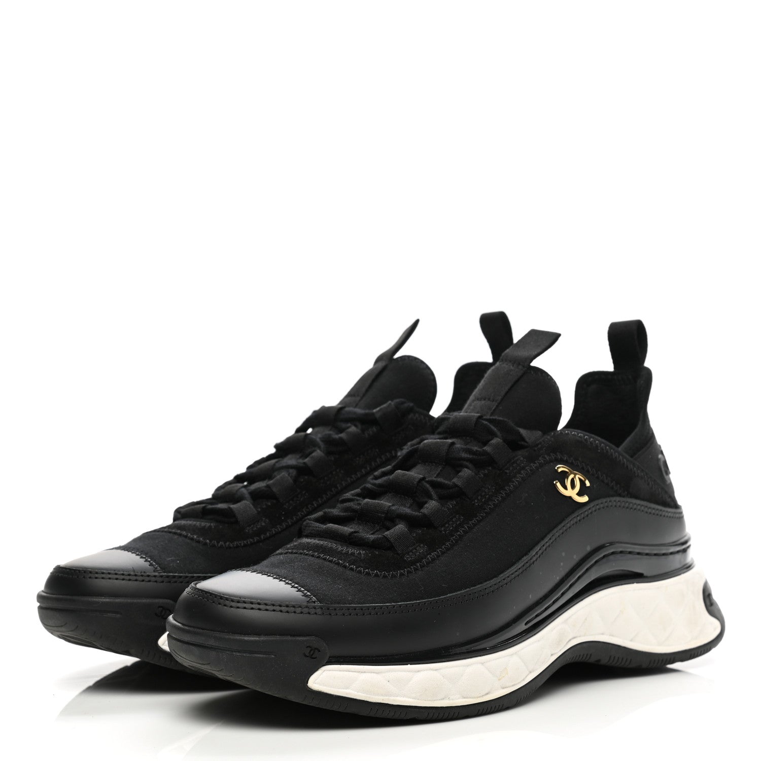 Chanel Velvet Calfskin Mixed Fibers CC Sneakers 38 Black 3 of 11