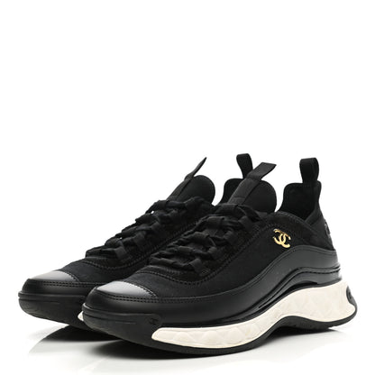 Chanel Velvet Calfskin Mixed Fibers CC Sneakers 38 Black 3 of 11