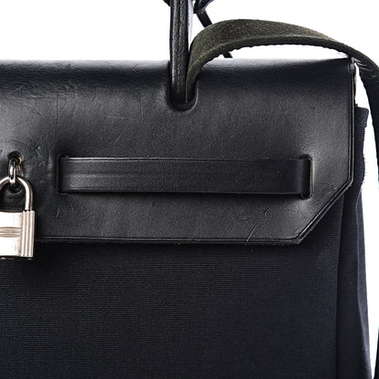 Hermes Toile Vache Calfskin Herbag 30 PM Black Natural 15 of 30